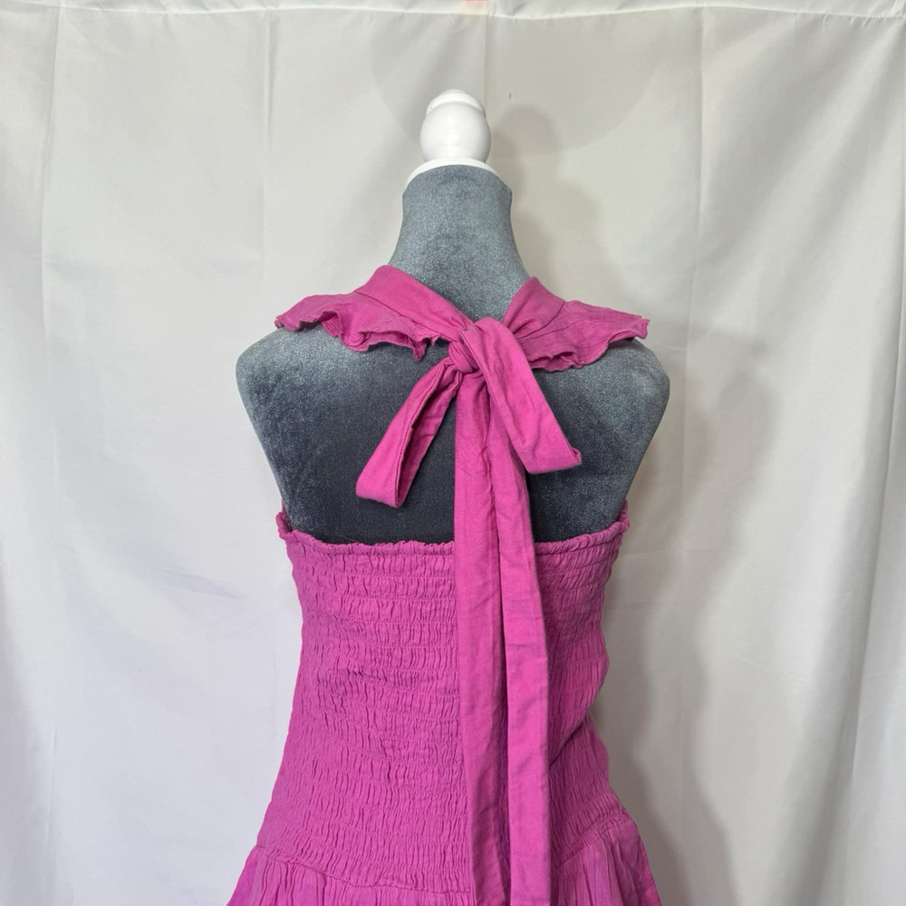 Free People Sleeveless Halter Backless Ruffle Bodycon Mini Party Dress Pink SzXL - Picture 7 of 11